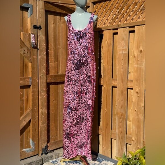 🆕 SIMKHAI 🧿 NWOT Bex Sequined Embellished Maxi Dress, Sorbet Pink - Sz US 12 - Picture 12 of 16
